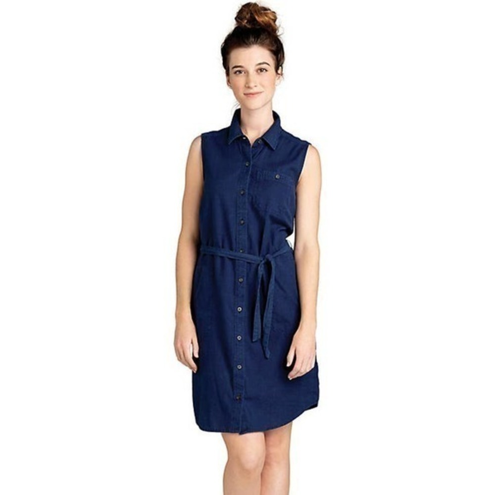TOAD & CO WOMEN'S INDIGO RIDGE SLEEVELESS TIE DRESS casual cotton size small